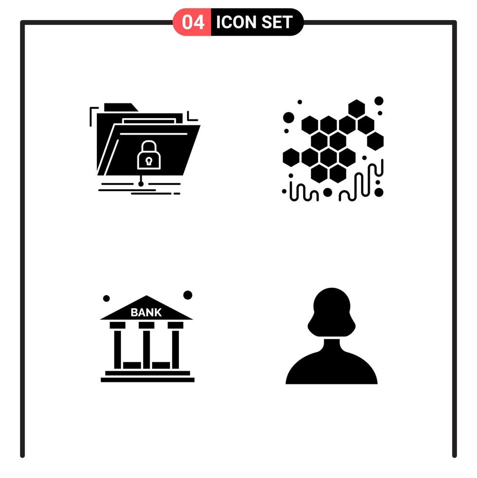 Set of 4 Solid Style Icons for web and mobile Glyph Symbols for print