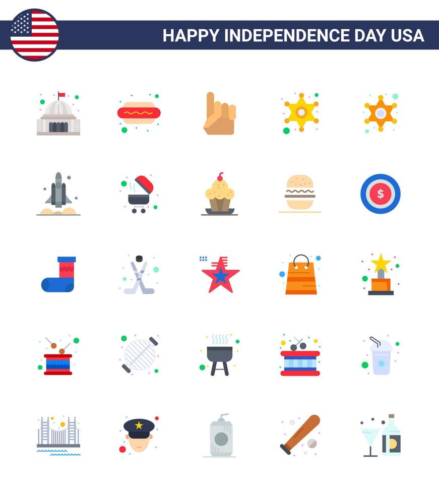 Happy Independence Day 25 Flats Icon Pack for Web and Print launcher star hot i police american Editable USA Day Vector Design Elements