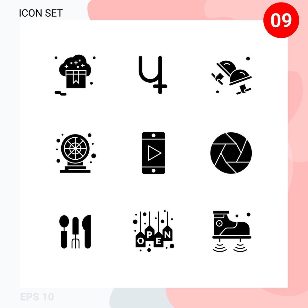 9 User Interface Solid Glyph Pack of modern Signs and Symbols of mobile game crypto currency fun jewelry Editable Vector Design Elements