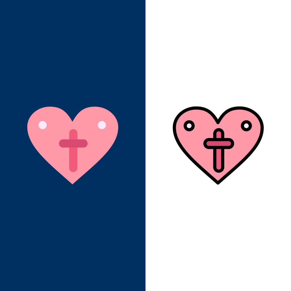 corazón amor pascua ama iconos planos y llenos de línea conjunto de iconos vector fondo azul