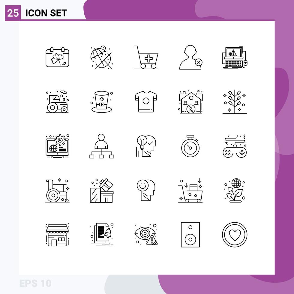 Set of 25 Modern UI Icons Symbols Signs for system error medical crash user Editable Vector Design Elements