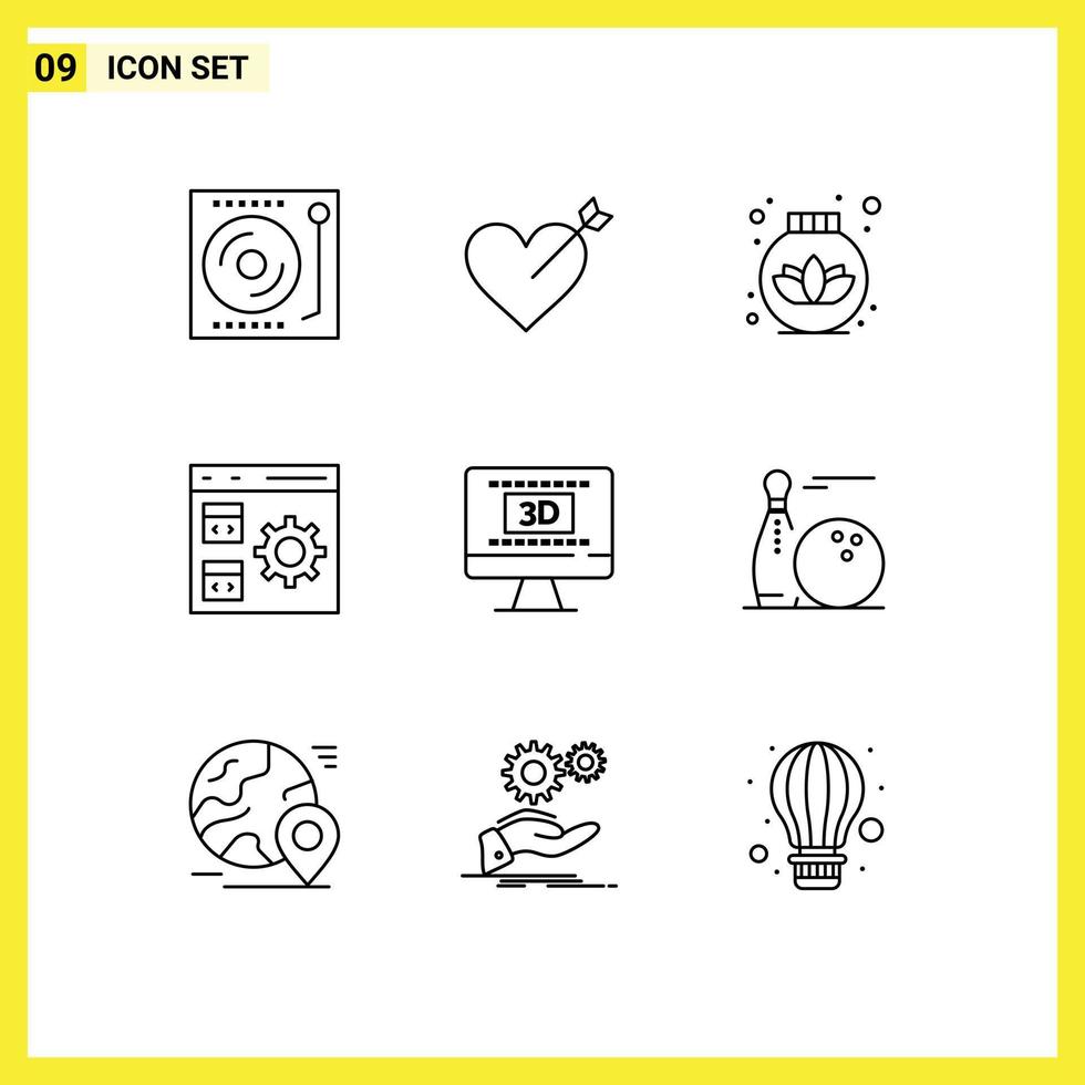 Stock Vector Icon Pack of 9 Line Signs and Symbols for entertaiment management lotus development coding Editable Vector Design Elements