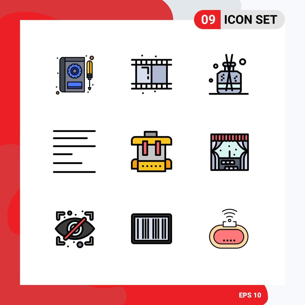 Universal Icon Symbols Group of 9 Modern Filledline Flat Colors of school bag aroma text align Editable Vector Design Elements