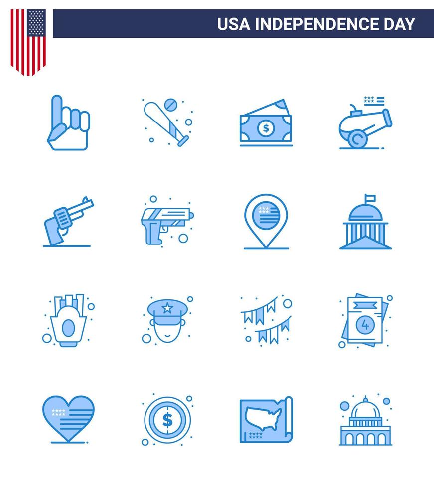 Happy Independence Day USA Pack of 16 Creative Blues of gun howitzer usa cannon usa Editable USA Day Vector Design Elements