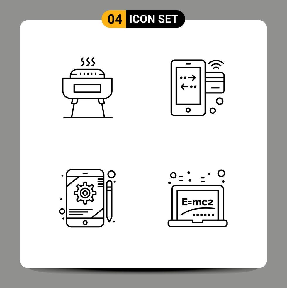 4 colores planos universales de línea de relleno establecidos para aplicaciones web y móviles aplicación de barbacoa elementos de diseño vectorial editables de equipo de Internet de vacaciones vector