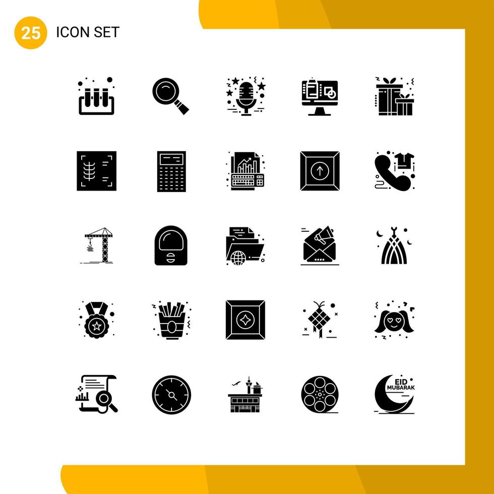 25 Universal Solid Glyphs Set for Web and Mobile Applications present presentation star data computer Editable Vector Design Elements