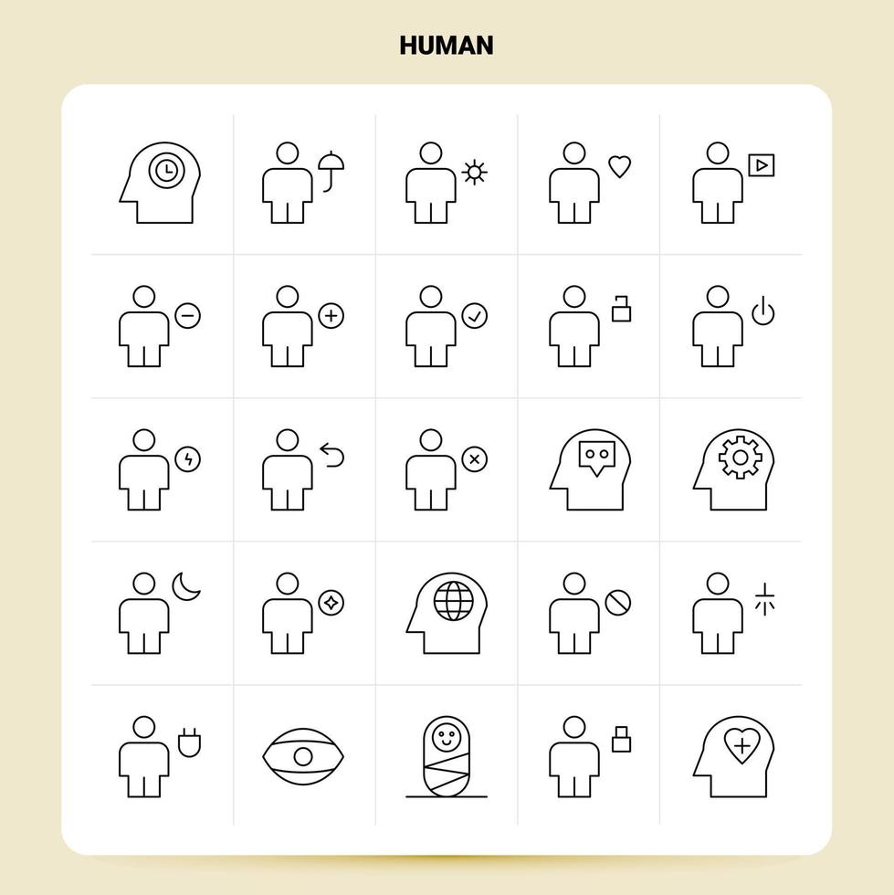 OutLine 25 Human Icon set Vector Line Style Design Black Icons Set Linear pictogram pack Web and Mobile Business ideas design Vector Illustration
