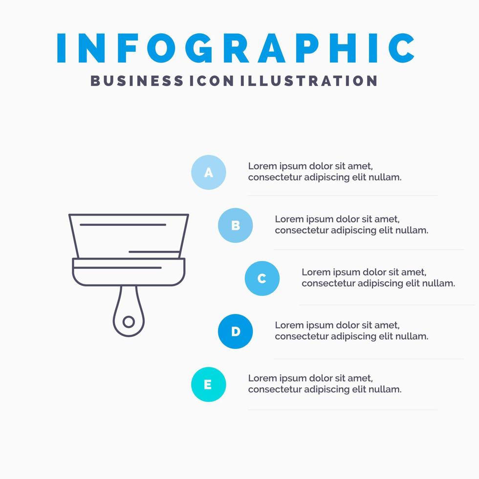 icono de línea de herramienta de pincel de pintura de pincel con fondo de infografía de presentación de 5 pasos vector