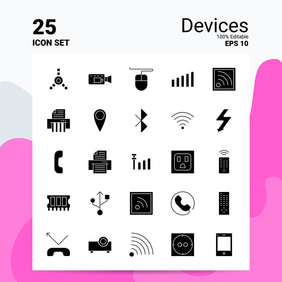 25 Devices Icon Set 100 Editable EPS 10 Files Business Logo Concept Ideas Solid Glyph icon design vector