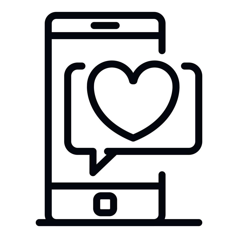 Smartphone chat bubble heart icon, outline style vector
