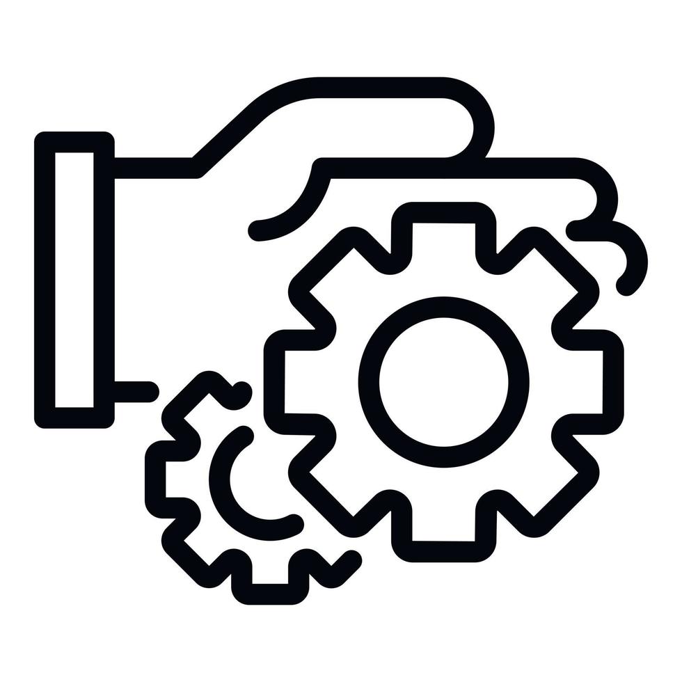 Hand and gears icon, outline style vector