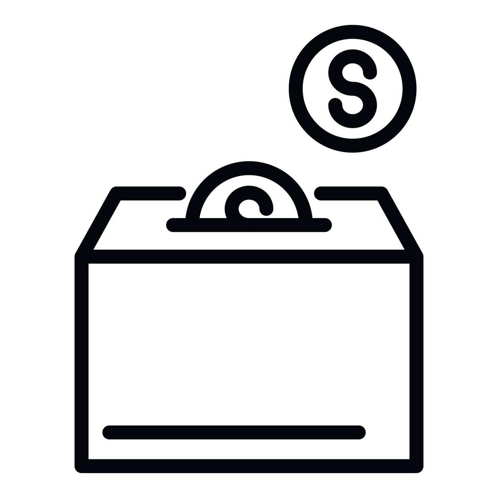 Coins and charity box icon, outline style vector