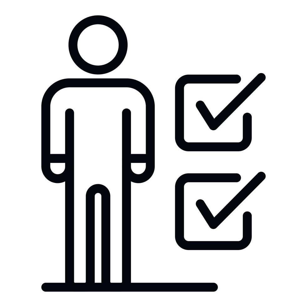 Human figure and checkboxes icon, outline style vector