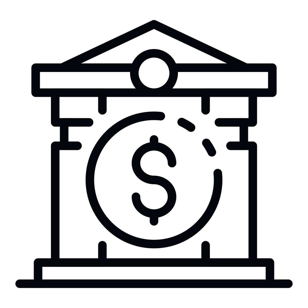 icono de edificio de banco de dinero, estilo de esquema vector