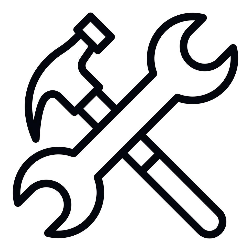 Hammer and wrench icon, outline style vector