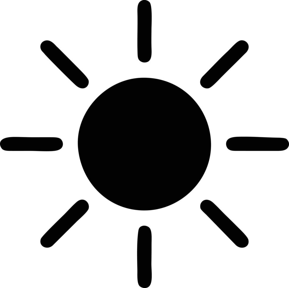 icono de sol en fondo blanco, ilustración del símbolo de icono de sol en negro sobre fondo blanco vector