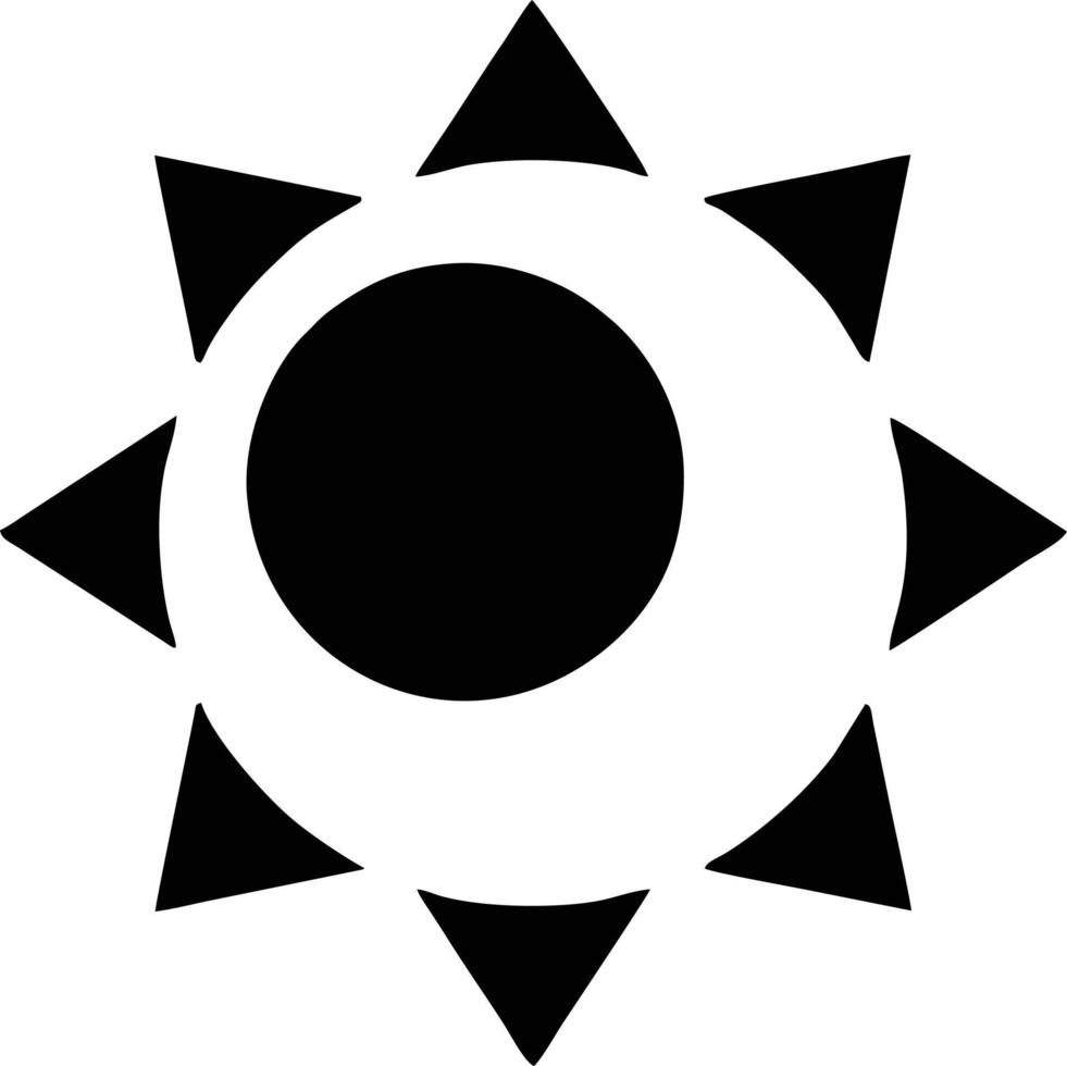 icono de sol en fondo blanco, ilustración del símbolo de icono de sol en negro sobre fondo blanco vector