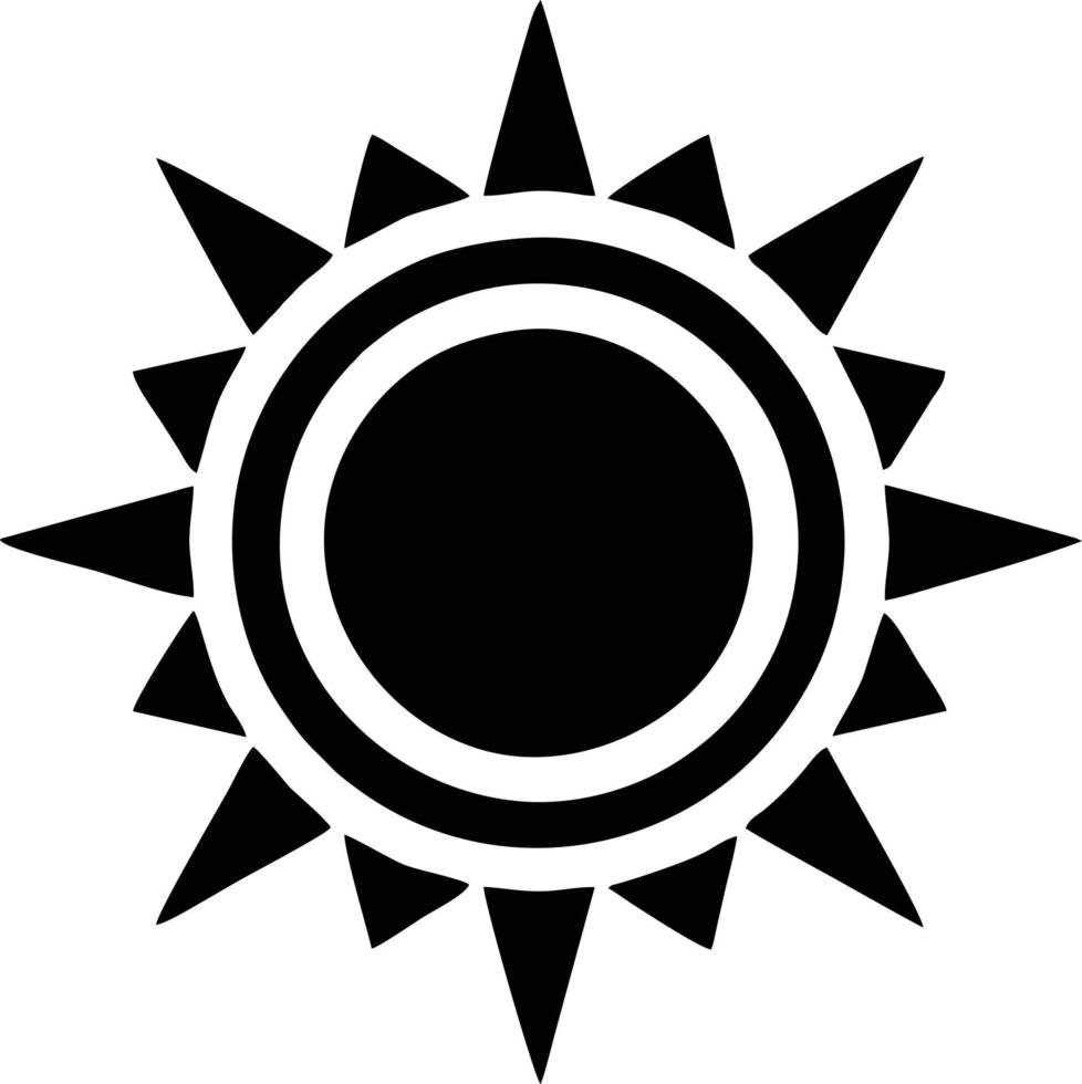 icono de sol en fondo blanco, ilustración del símbolo de icono de sol en negro sobre fondo blanco vector