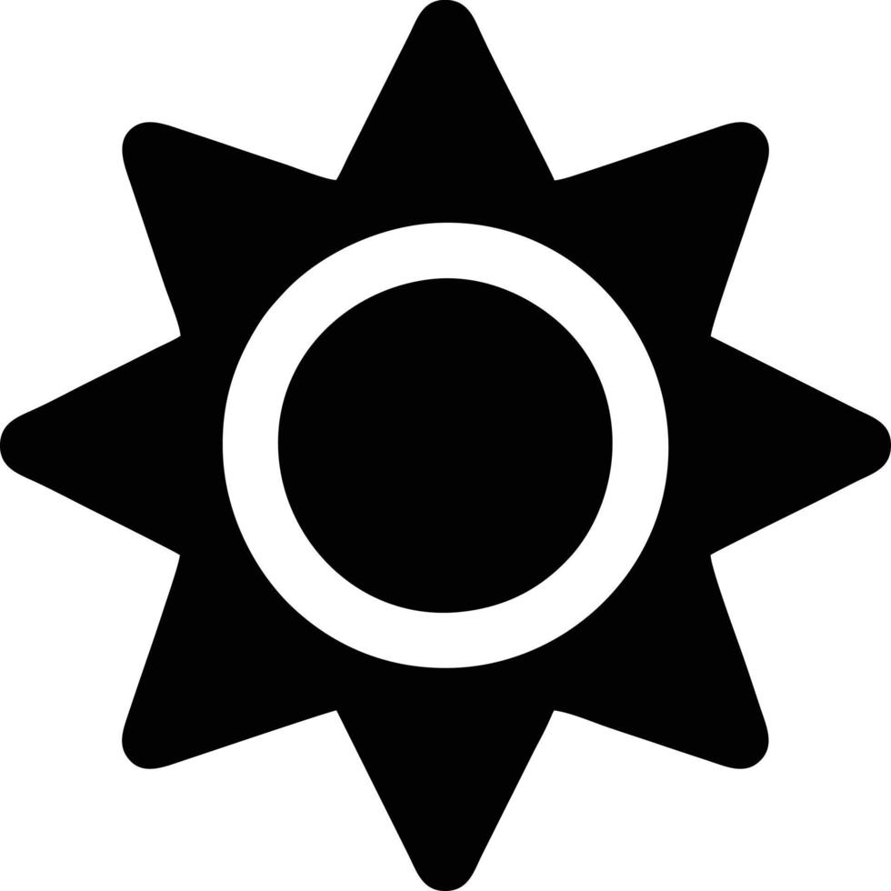 icono de sol en fondo blanco, ilustración del símbolo de icono de sol en negro sobre fondo blanco vector