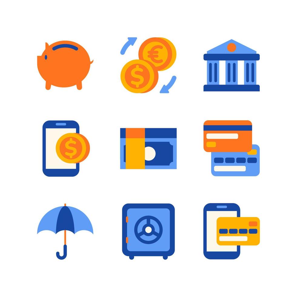 conjunto de iconos de banca plana vector