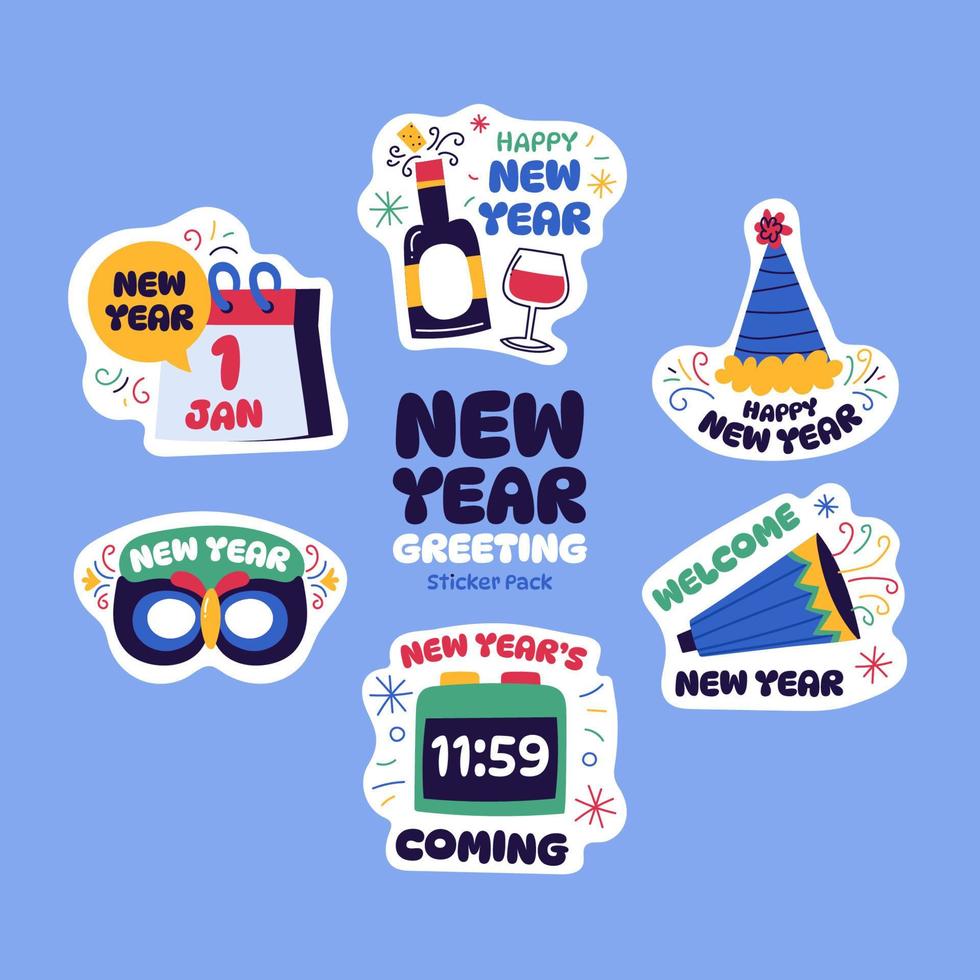 conjunto de pegatinas de saludos de año nuevo vector