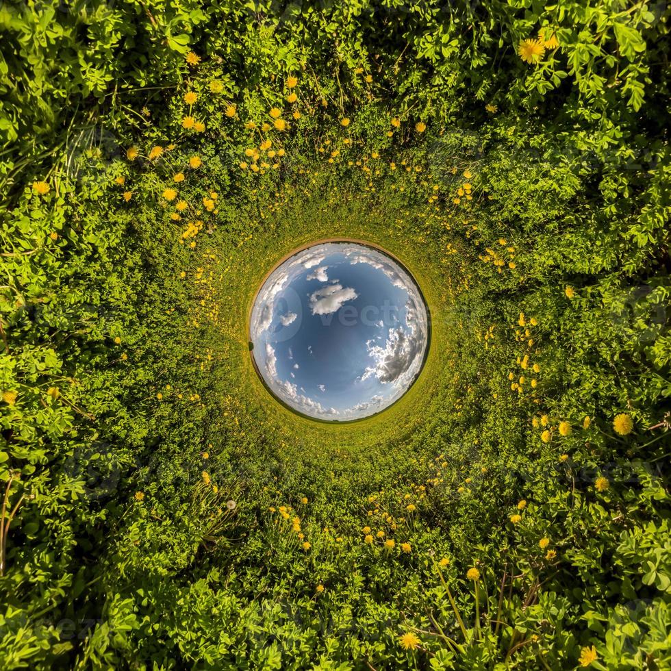 blue hole sphere little planet inside green grass round frame background photo