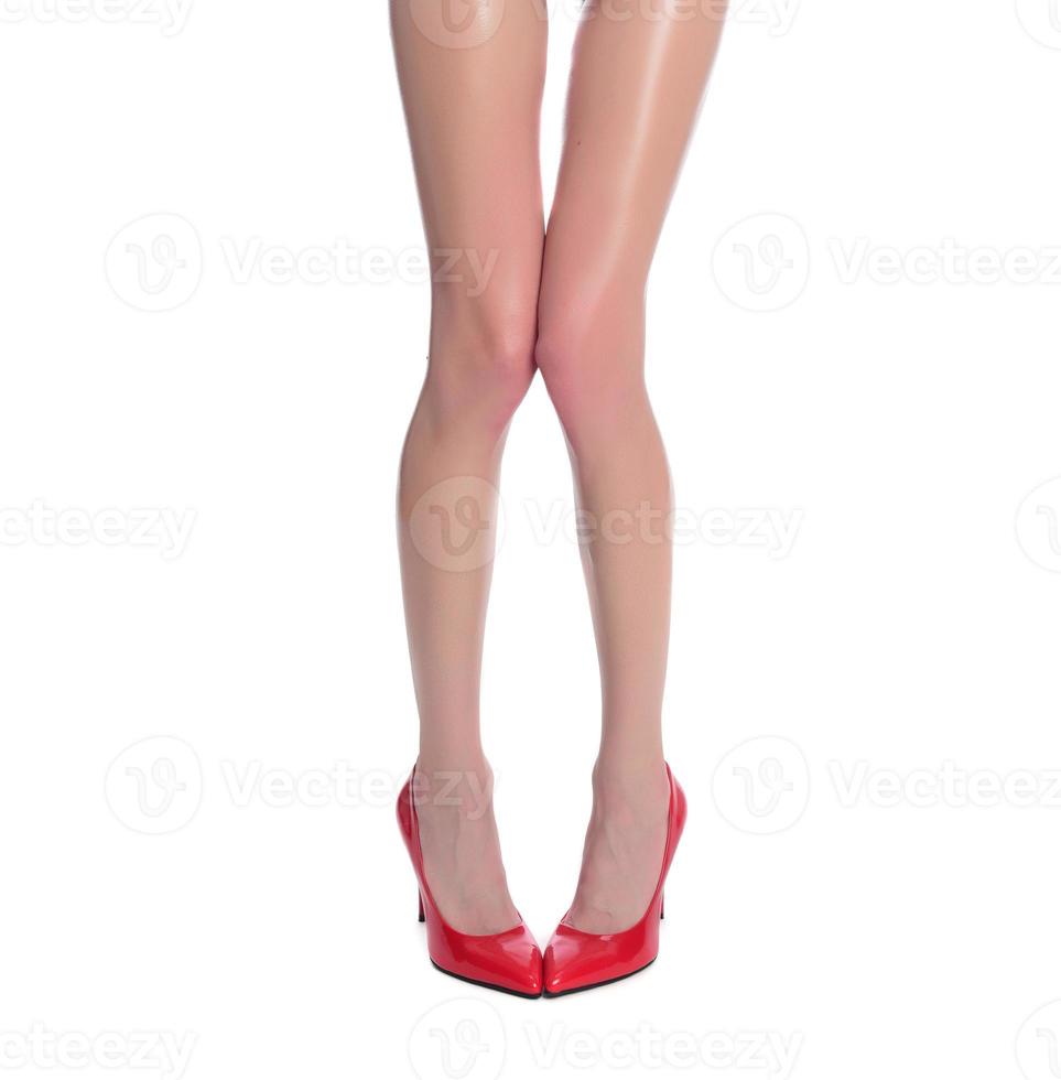 female model with beautiful legs on high hills photo