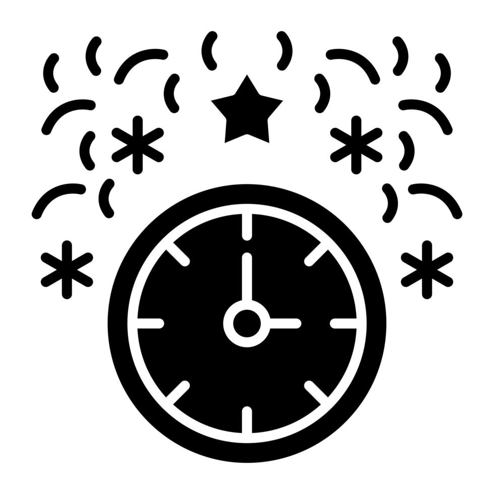 New Year Clock Glyph Icon vector