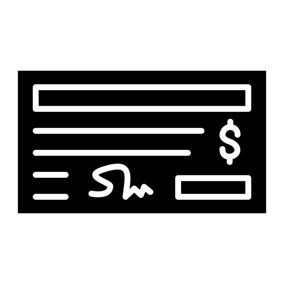 icono de glifo de pago de cheque vector