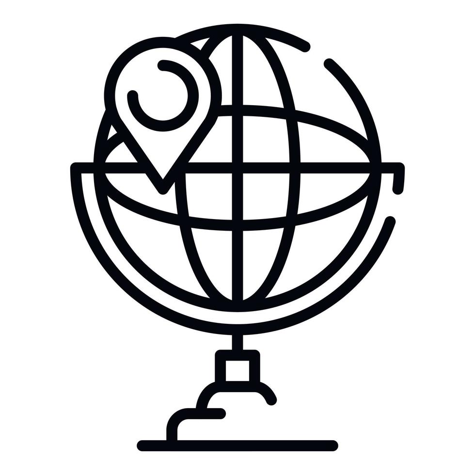 Globe map pin icon, outline style vector