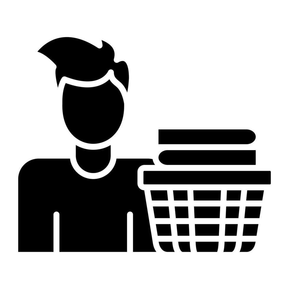 Man Doing Laundry Glyph Icon vector
