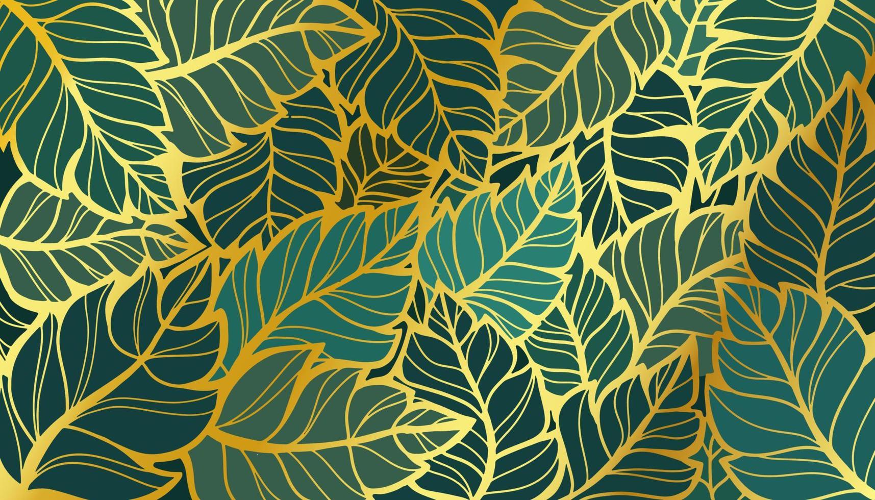 green leaves background with gold outline vector