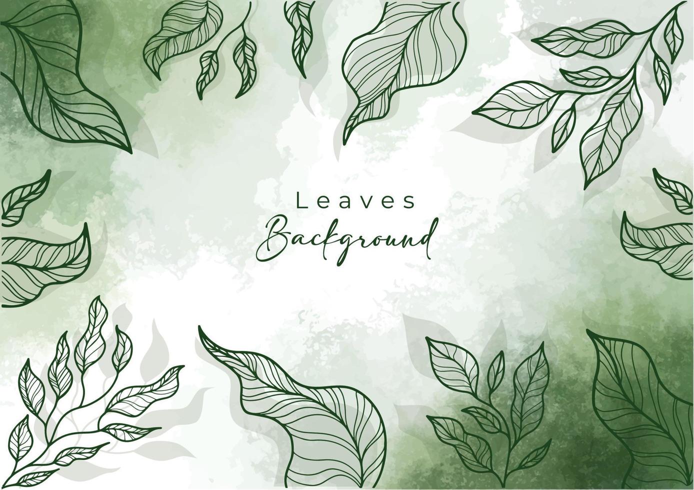 Green Abstract watercolor background with doodle leaves decoration vector