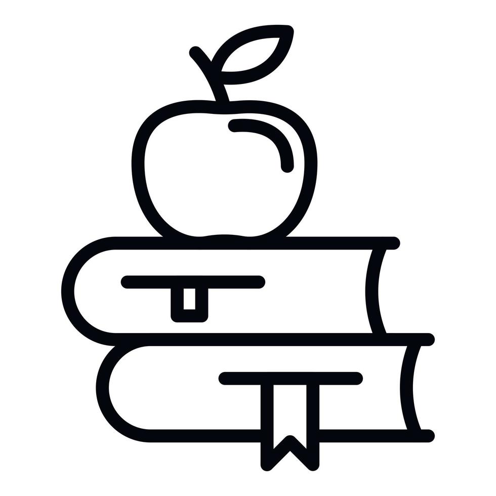 Apple on books icon, outline style vector