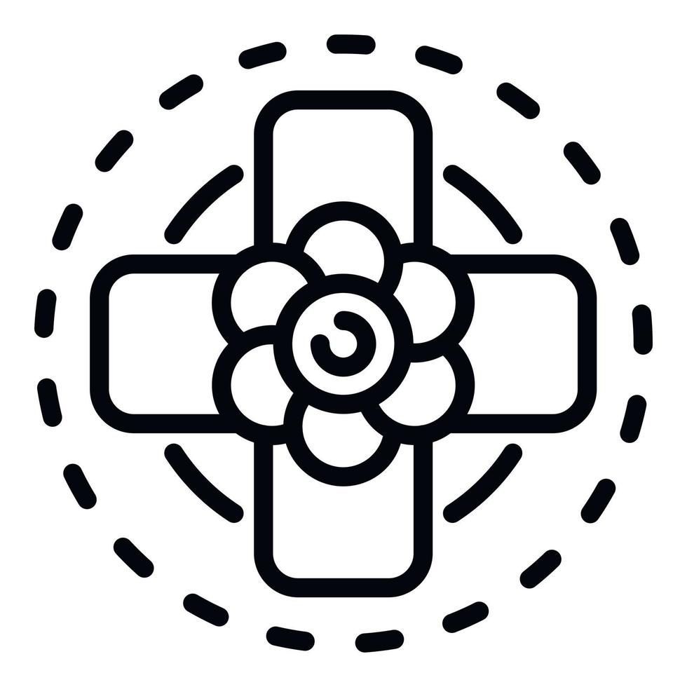 icono de cruz de flor de vista superior, estilo de esquema vector