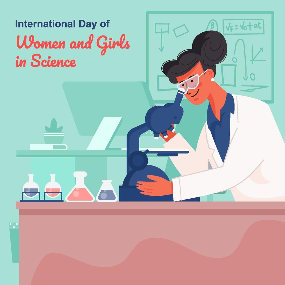 Woman Scientist Looking At Microscope Concept vector