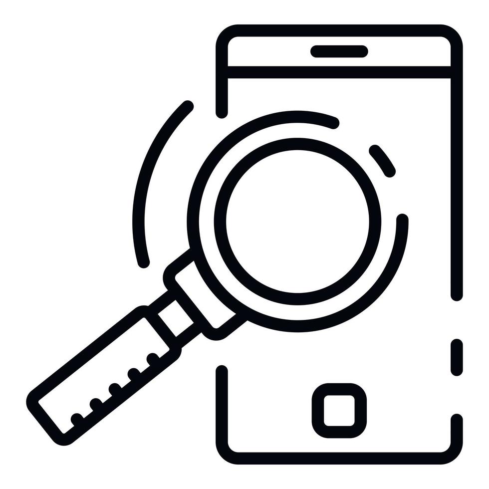 Smartphone and magnifier icon, outline style vector