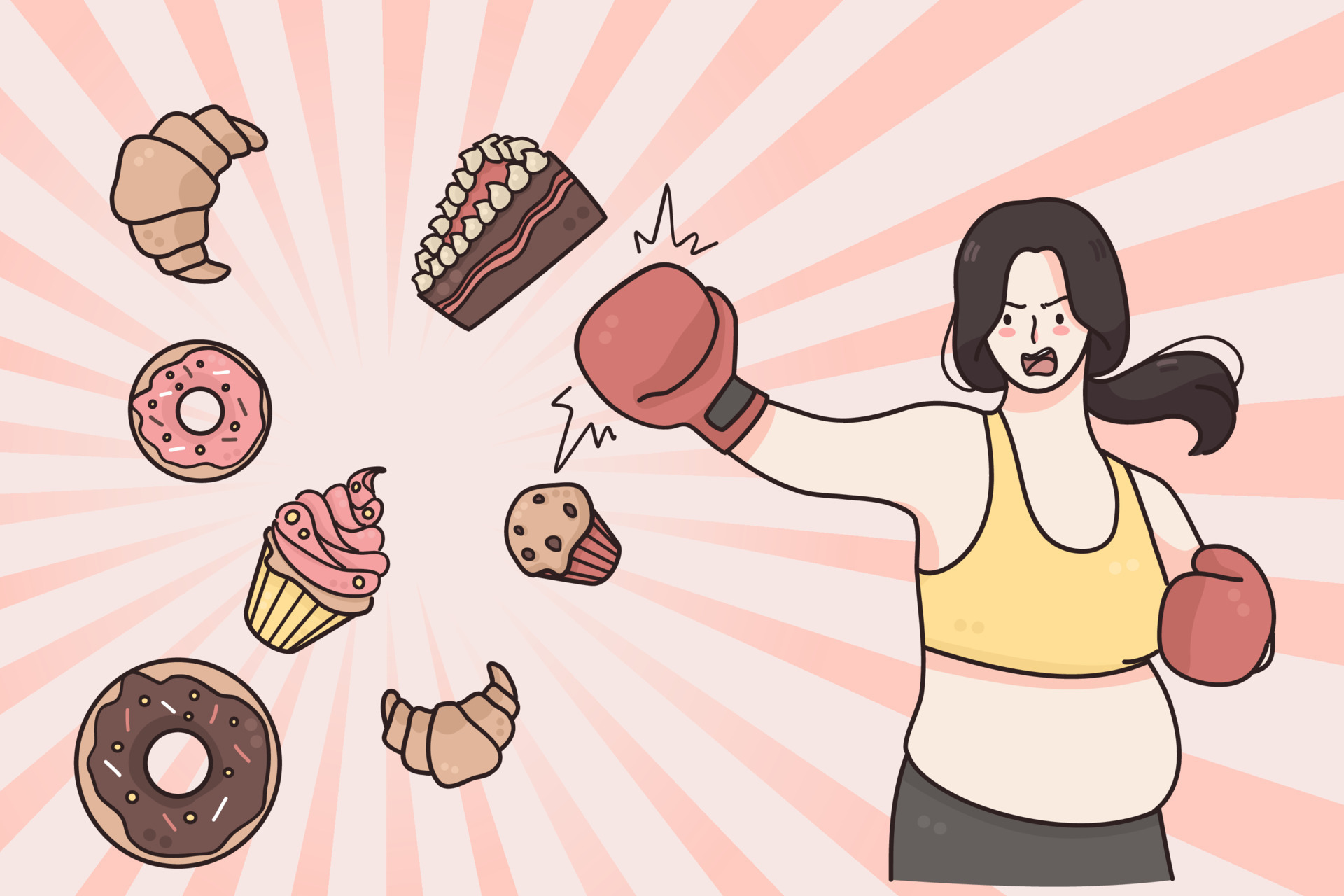 Dieting, weight loss healthy lifestyle concept. Fat girl in fitness costume cartoon character standing and pushing fat fast junk foods with hands ready for new healthy lifestyle vector illustration 15377173 Vector Art Dieting, weight loss healthy lifestyle concept. Fat girl in fitness costume cartoon character standing and pushing fat fast junk foods with hands ready for new healthy lifestyle vector illustration 15377173 Vector Art