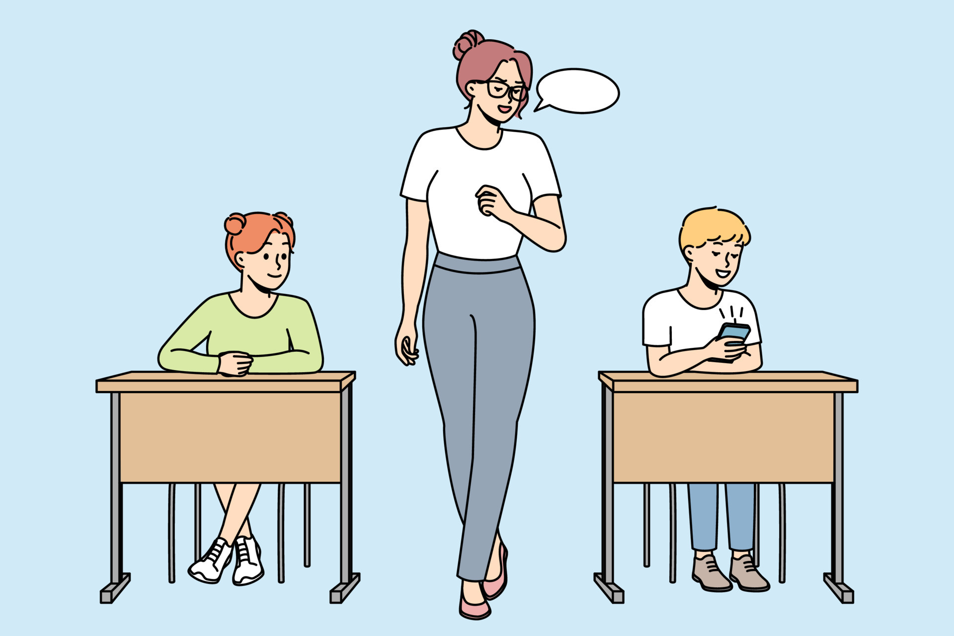 Teacher makes remark to schoolboy looking at cell phone in classroom