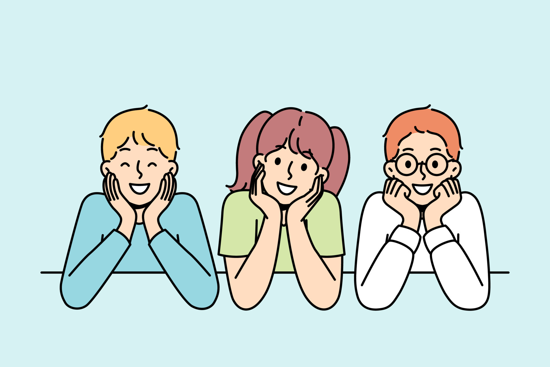 los niños con diferentes colores de cabello sonríen escuchan o miran