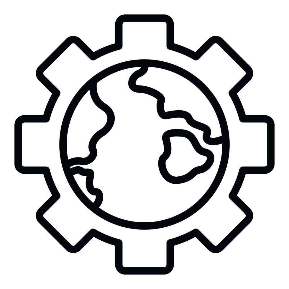 Globe in gear icon, outline style vector