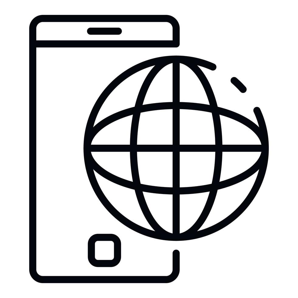 Smartphone and globe icon, outline style vector