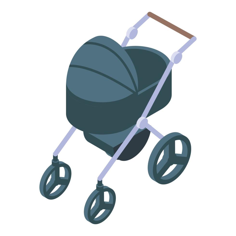 Modern baby pram icon, isometric style vector