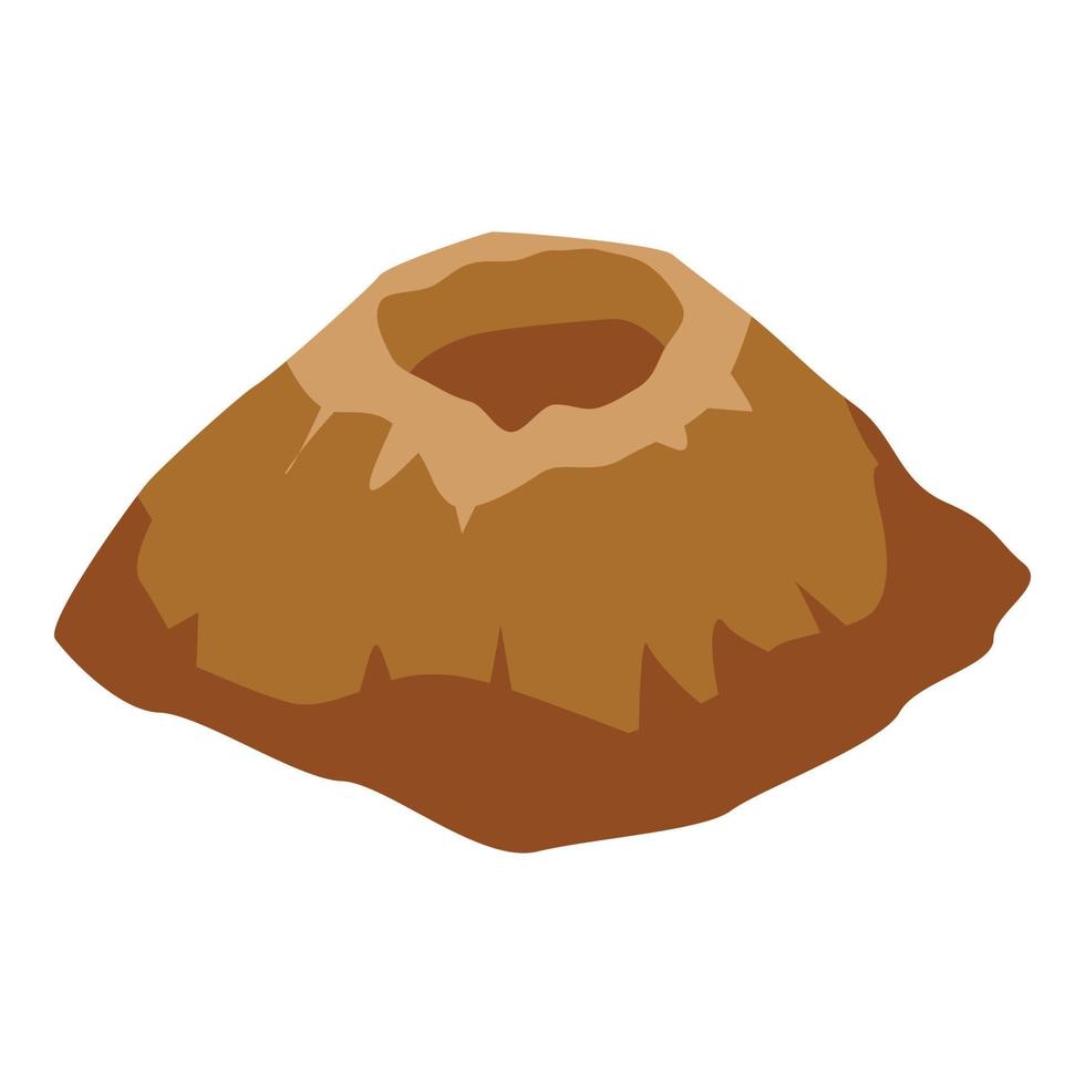 Erupted volcano icon, isometric style vector