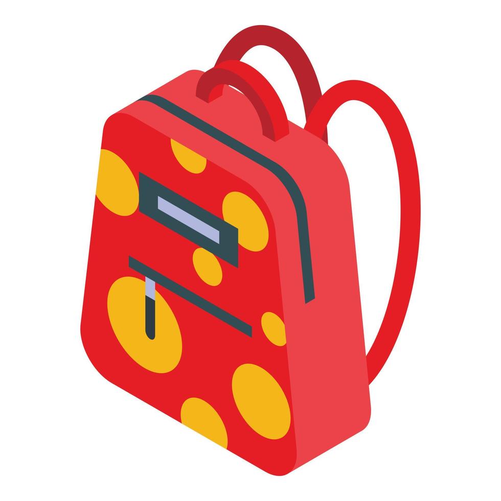 icono de mochila con puntos rojos, estilo isométrico vector
