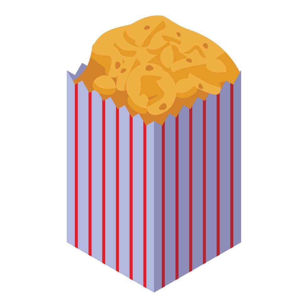 icono de bolsa de palomitas de maíz, estilo isométrico vector