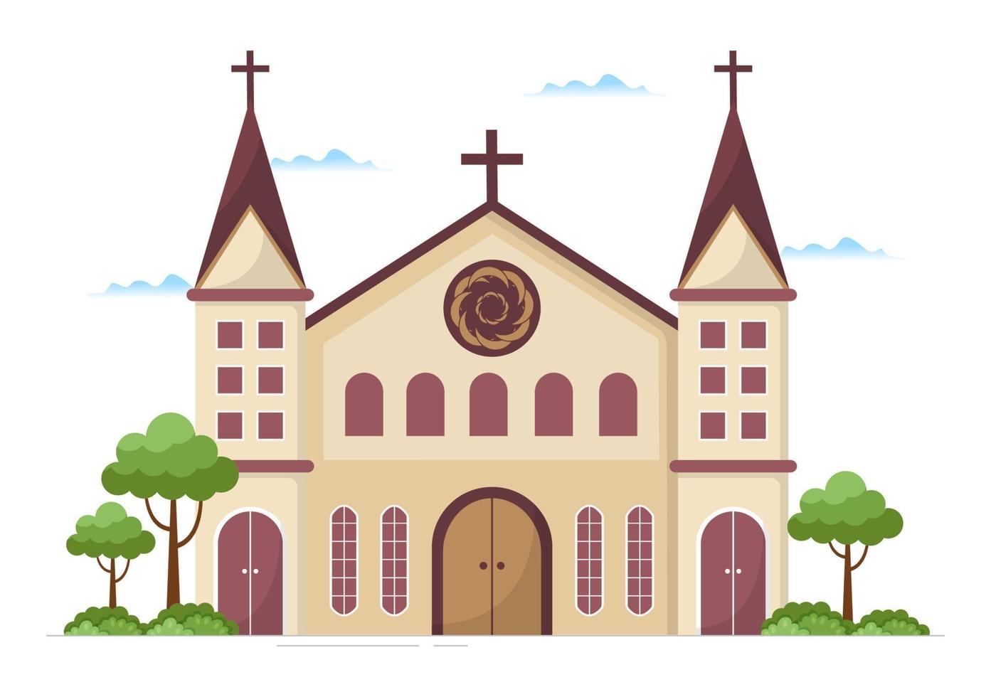 Lutheran Church with Cathedral Temple Building and Christian Religion Place Architecture in Flat Cartoon Hand Drawn Template Illustration vector