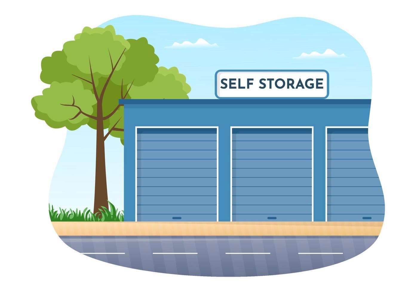 Self Storage of Cardboard Boxes Filled with Unused Items in Mini Warehouse or Rental Garage in Flat Cartoon Hand Drawn Templates Illustration vector