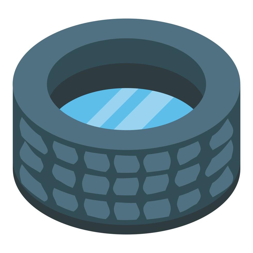 Stone well with water icon, isometric style vector