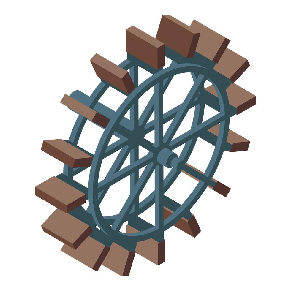 Metal wood water mill icon, isometric style vector